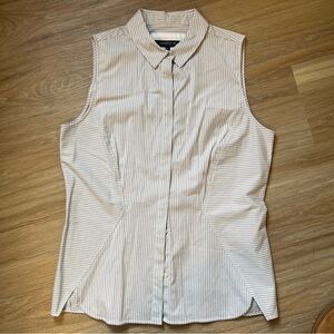 Lafayette 148 New York Gray & White Stripe Sleeveless Button Front Top